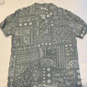 Men's Short-Sleeve Bandana Print Button-Down Shirt - Sage Green